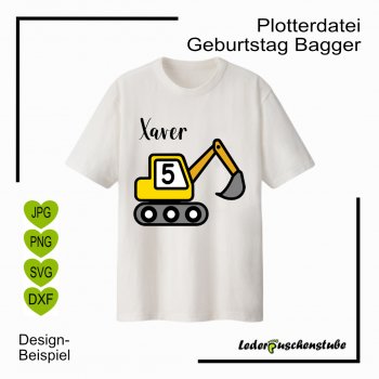 Plotterdatei Bagger Geburtstag | mehrfarbig | mit Namen | T-Shirt